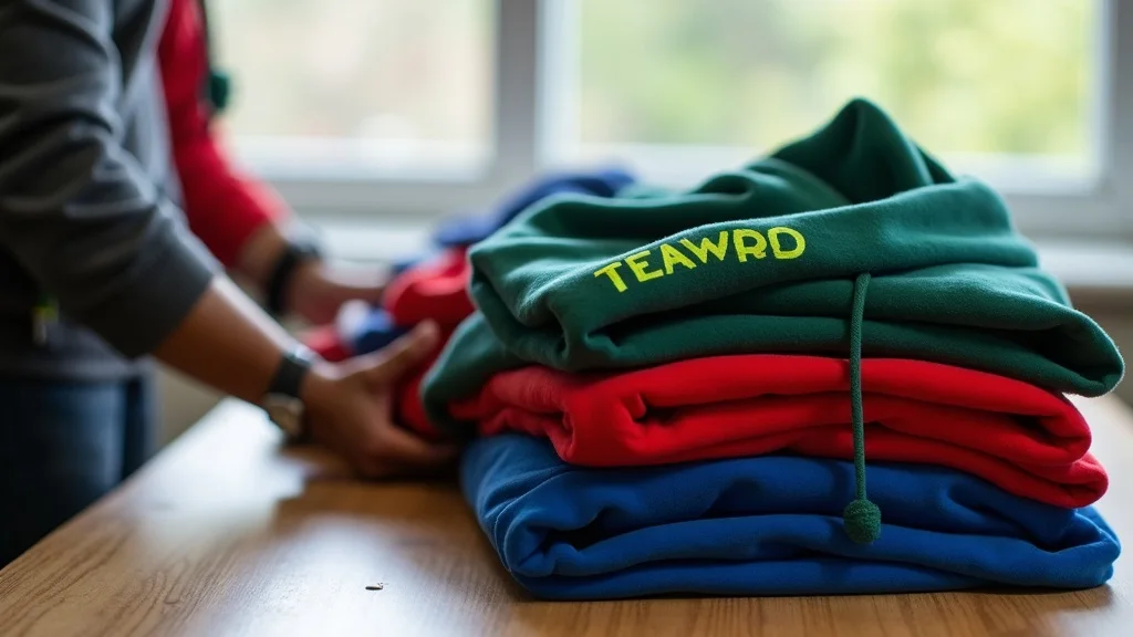 Team hoodies folded and stacked for a preorder-window merchandise drive