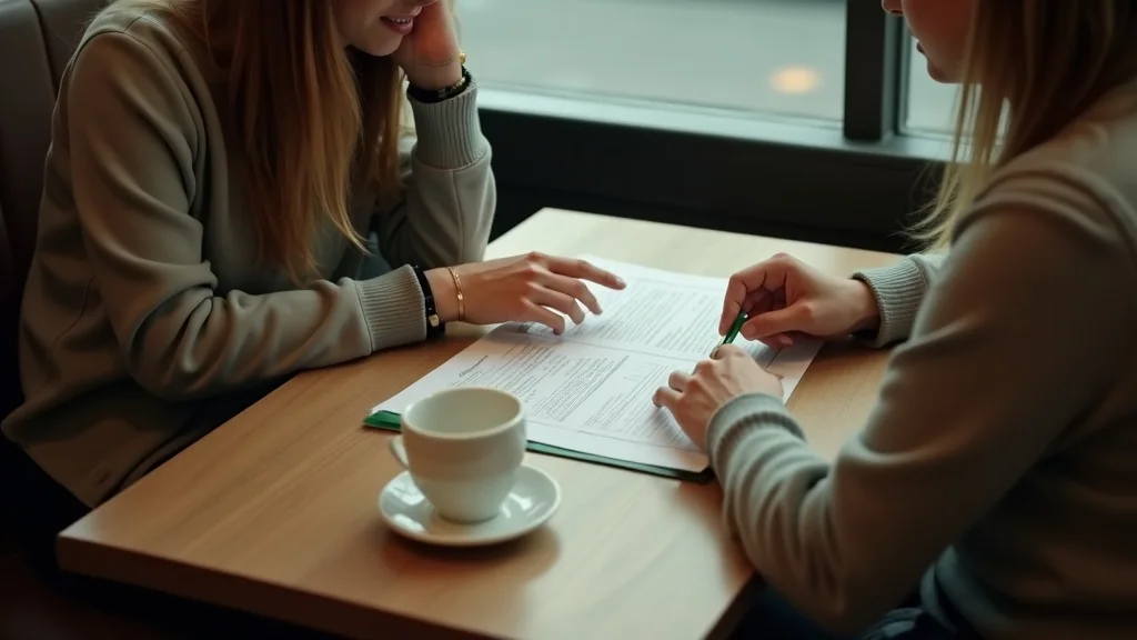 A club volunteer walking a local business owner through a one-page sponsorship deck
