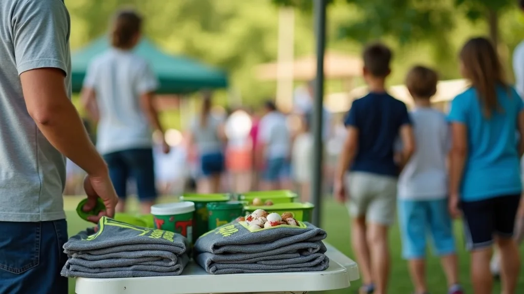A booster club merchandise tent at a summer youth tournament