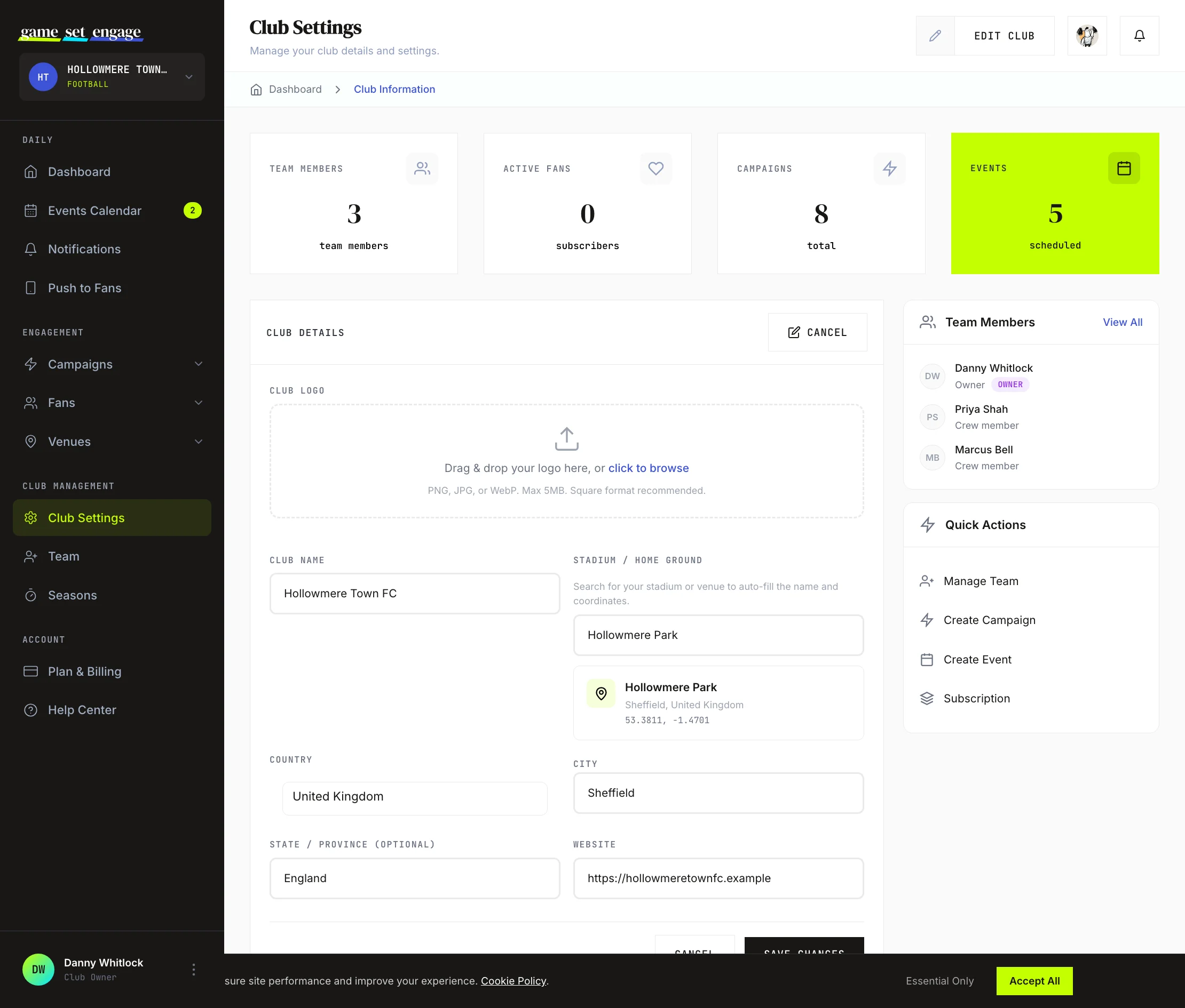 The location fields, showing the country dropdown above the city autocomplete with a list of suggested cities