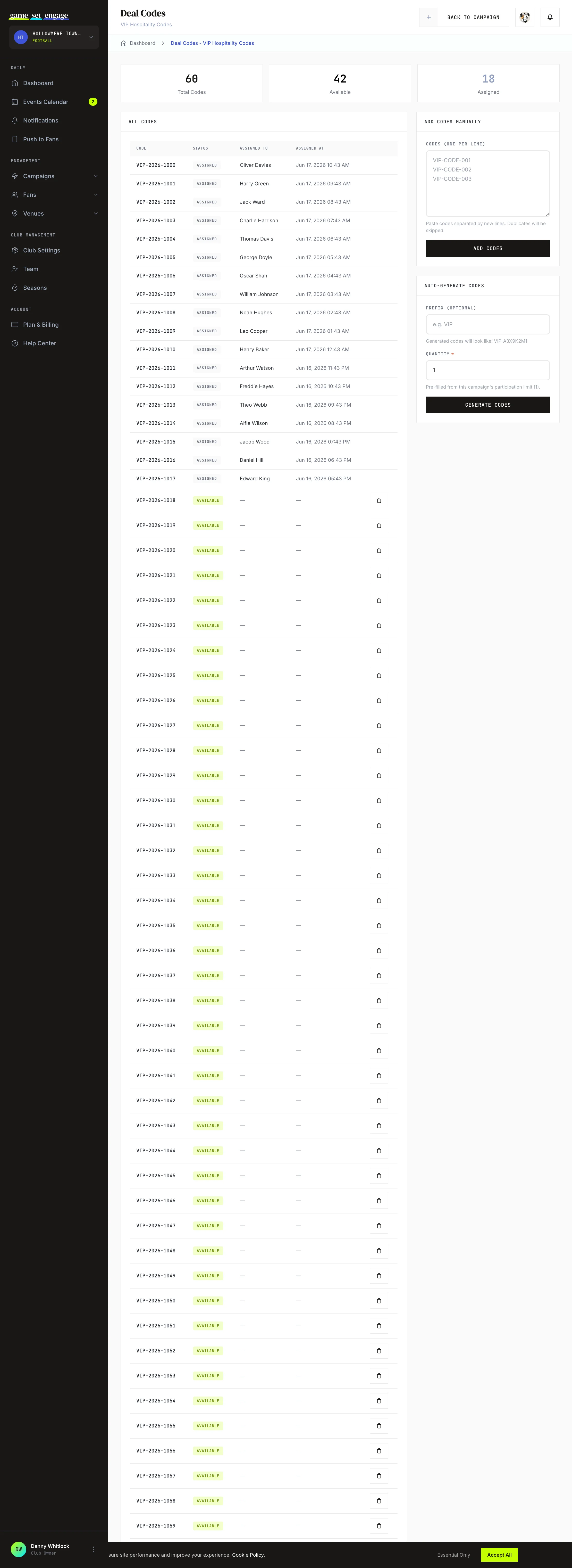 The Add Codes Manually and Auto-Generate Codes forms in the deal code management sidebar