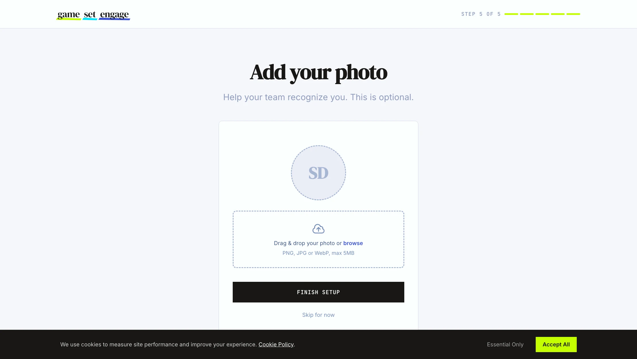 The optional logo upload step at the end of onboarding