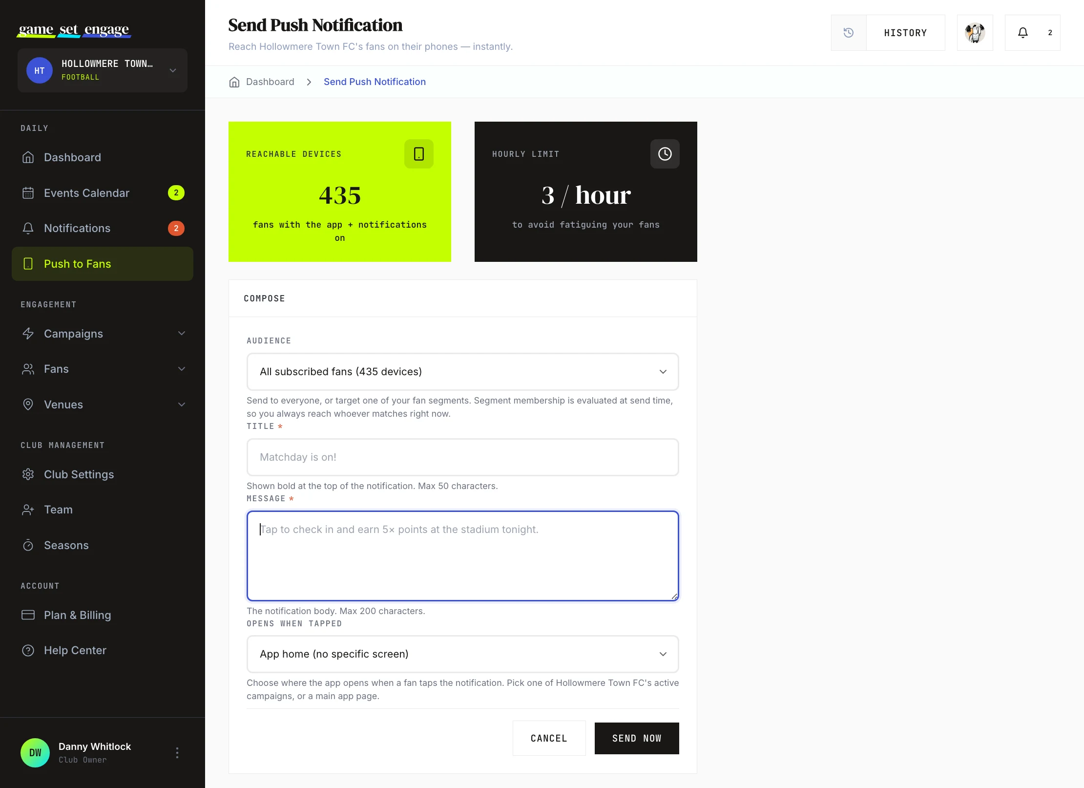 The compose form with the title and message fields filled in